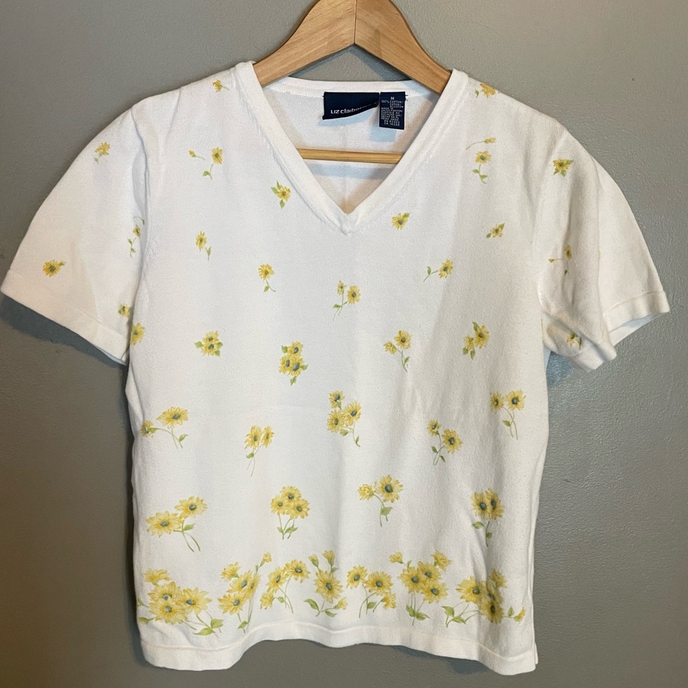 Vintage Sunflower Knit Top Liz Claiborne